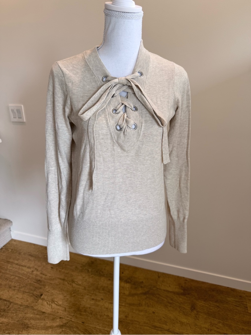 Abercrombie Vintage Lace Up Long Sleeve Sweater Y2K 2000s Preppy size Small